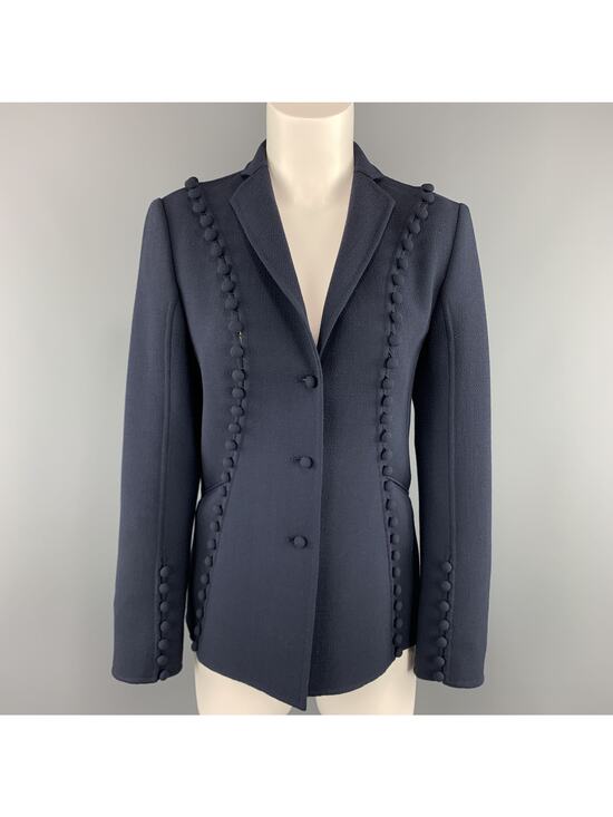 CHADO RALPH RUCCI Jackets & Blazers - CHADO RALPH RUCCI Size 2 Navy Crepe Wool Button Trim Notch Lapel Jacket